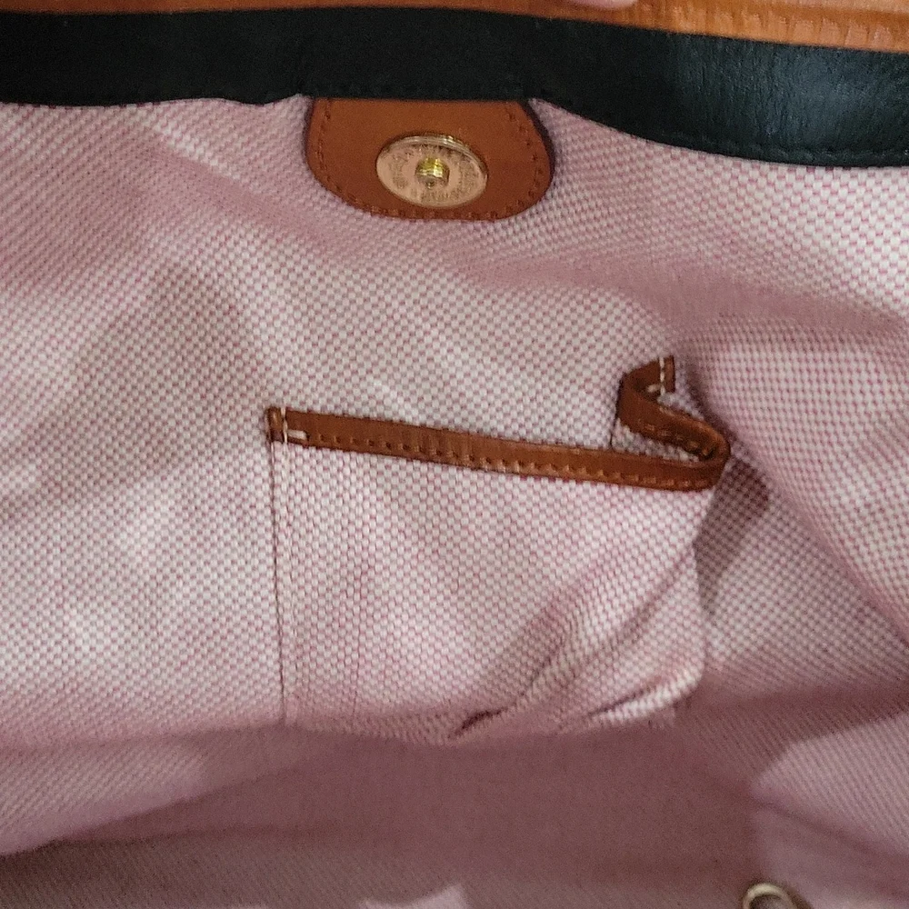 Euc Dooney & Burke Leather Tote Shoulder Bag Tortoise Duck Emblem Black Brown - Picture 7 of 10
